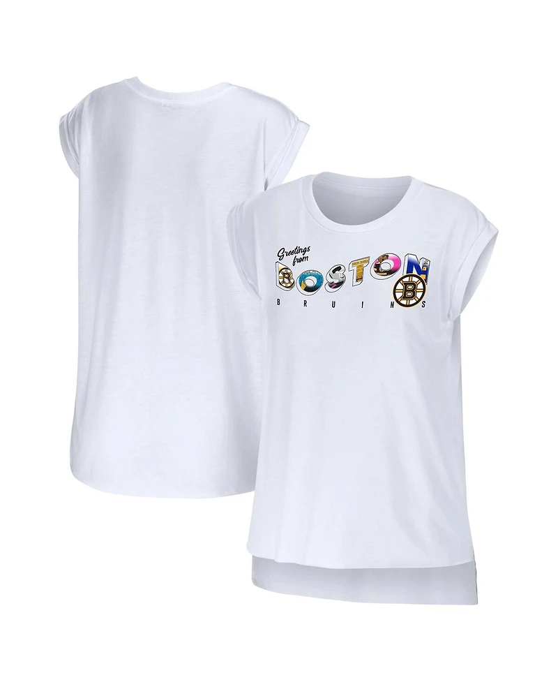 Women's Wear by Erin Andrews White Boston Bruins Greetings From Muscle T-shirt