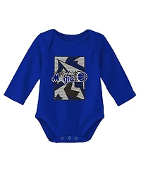 Infant Boys and Girls Mitchell & Ness Black, Blue Orlando Magic Hardwood Classics Bodysuits Cuffed Knit Hat Set