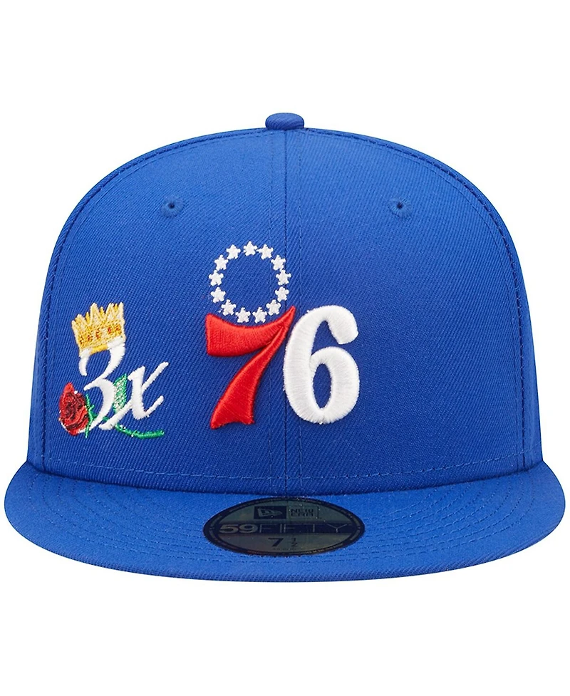 Men's New Era Royal Philadelphia 76ers 3x Nba Finals Champions Crown 59FIFTY Fitted Hat