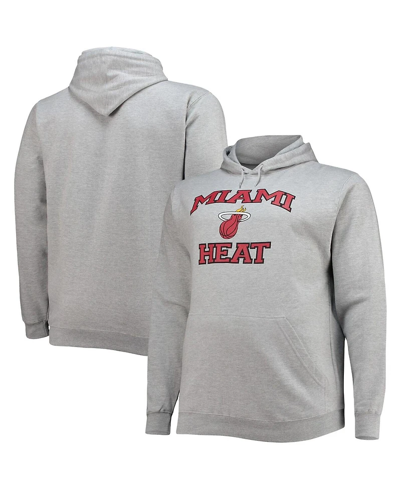 Men's Heathered Gray Miami Heat Big and Tall Heart Soul Pullover Hoodie