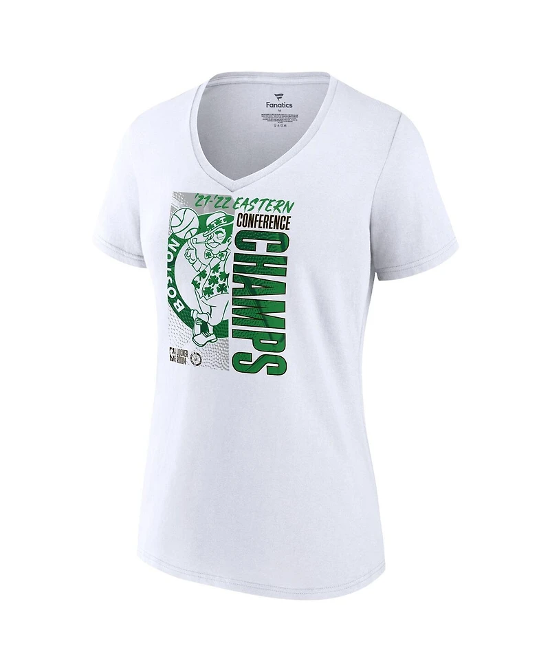 Women's Fanatics White Boston Celtics 2022 Eastern Conference Champions Plus Size Locker Room V-Neck T-shirt