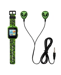 Playzoom Kid's Black Green Ailen Silicone Strap Touchscreen Smart Watch 42mm with Earbuds Gift Set