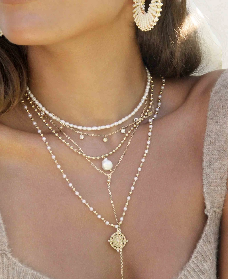 Ettika Long Travels Imitation Pearl and 18K Gold Ball Chain Women's Necklace