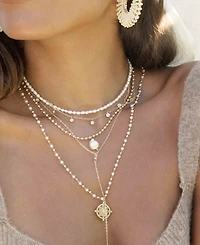 Ettika Long Travels Imitation Pearl and 18K Gold Ball Chain Women's Necklace