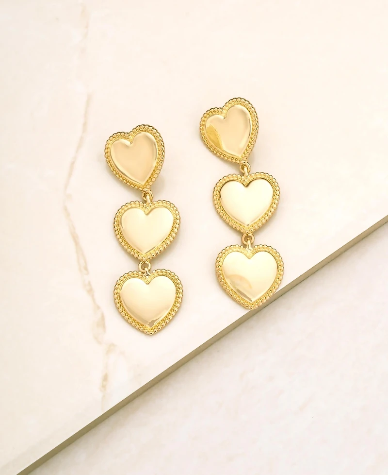 Ettika 18k Gold-Plated Heart Triple Drop Earrings