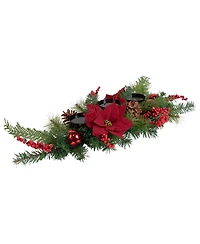 Northlight Artificial Mixed Pine Berries and Poinsettia Christmas Candle Holder Centerpiece, 32"
