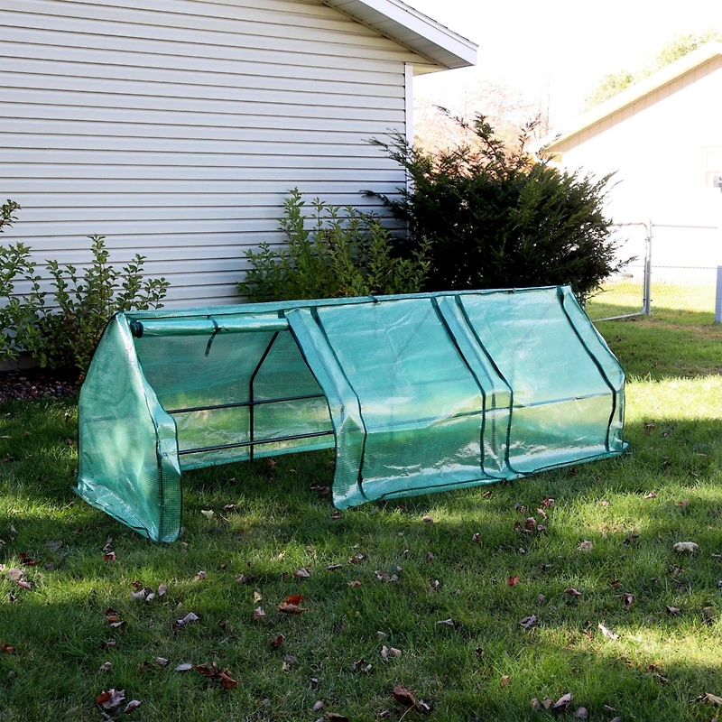 Outdoor Portable Mini Cloche Greenhouse with 3 Zipper Doors - Green