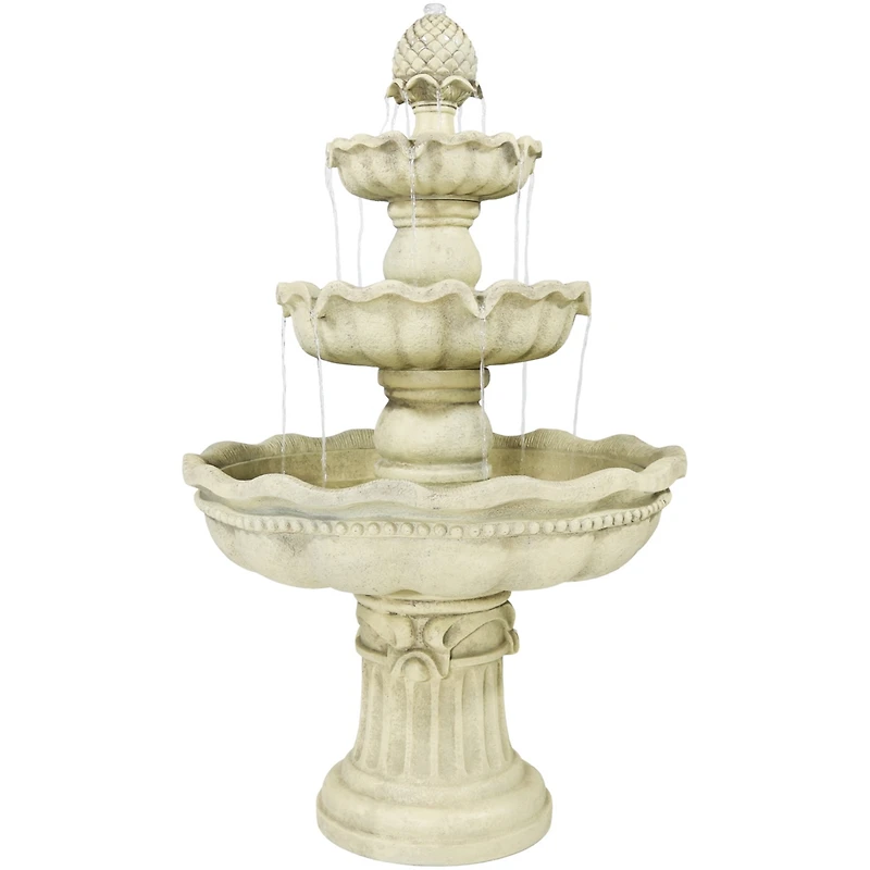51"H Electric Polyresin and Fiberglass 3-Tier Pineapple Top Outdoor Water Fountain
