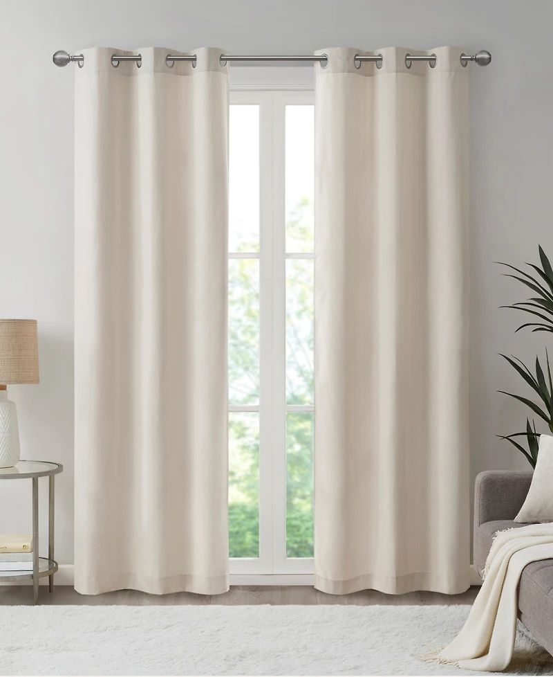 Madison Park Galen Basketweave Room Darkening Curtain panels Pair for bedroom, Silver grommet top fit up to 1.25 inches rod 2 set Living Ro