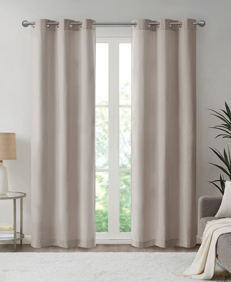 Madison Park Galen Basketweave Room Darkening Curtain panels Pair for bedroom, Silver grommet top fit up to 1.25 inches rod 2 set Living Ro