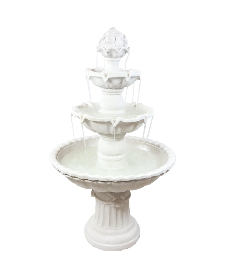 52"H Electric Fiberglass 4-Tier Fruit Top Outdoor Water Fountain, White Finish