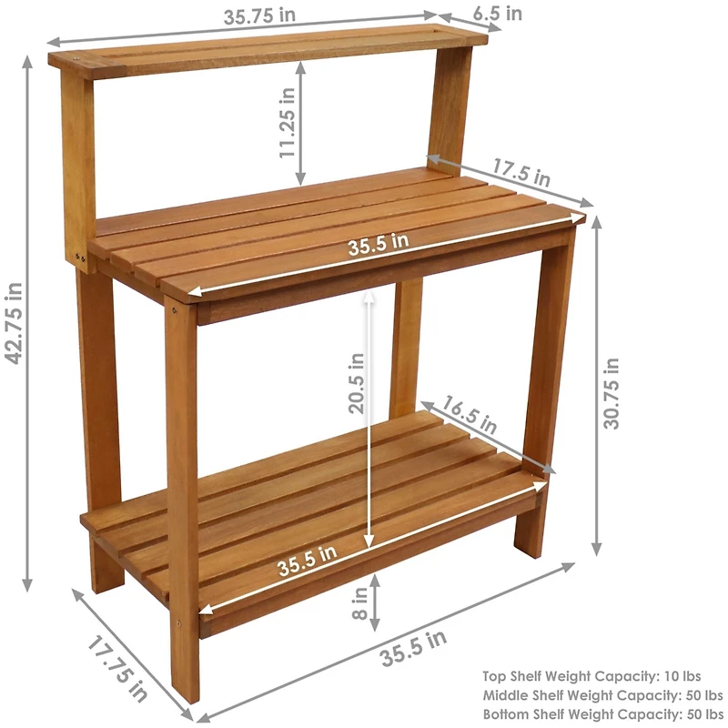 42-Inch Meranti Wood Outdoor Potting Bench with Storage Shelf - Teak Oil Finish