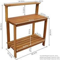 42-Inch Meranti Wood Outdoor Potting Bench with Storage Shelf - Teak Oil Finish