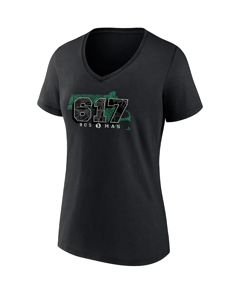 Women's Fanatics Black Boston Celtics Hometown Collection 617 V-Neck T-shirt