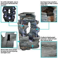 Sunnydaze Decor Dual Cascading Rock Falls 39-Inch Outdoor Water Fountain with Led Lights - Electric Submersible Pump
