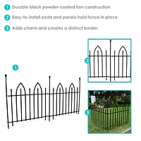 Gothic Arch 6' Set of 2 Decorative Garden Fence Panels - Iron Border Fence - 37" W x 31" H Per Panel - Black
