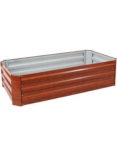 11.75" H Raised Metal Garden Bed - Galvanized Raised Garden Bed Outdoor for Vegetables and Flowers - Woodgrain