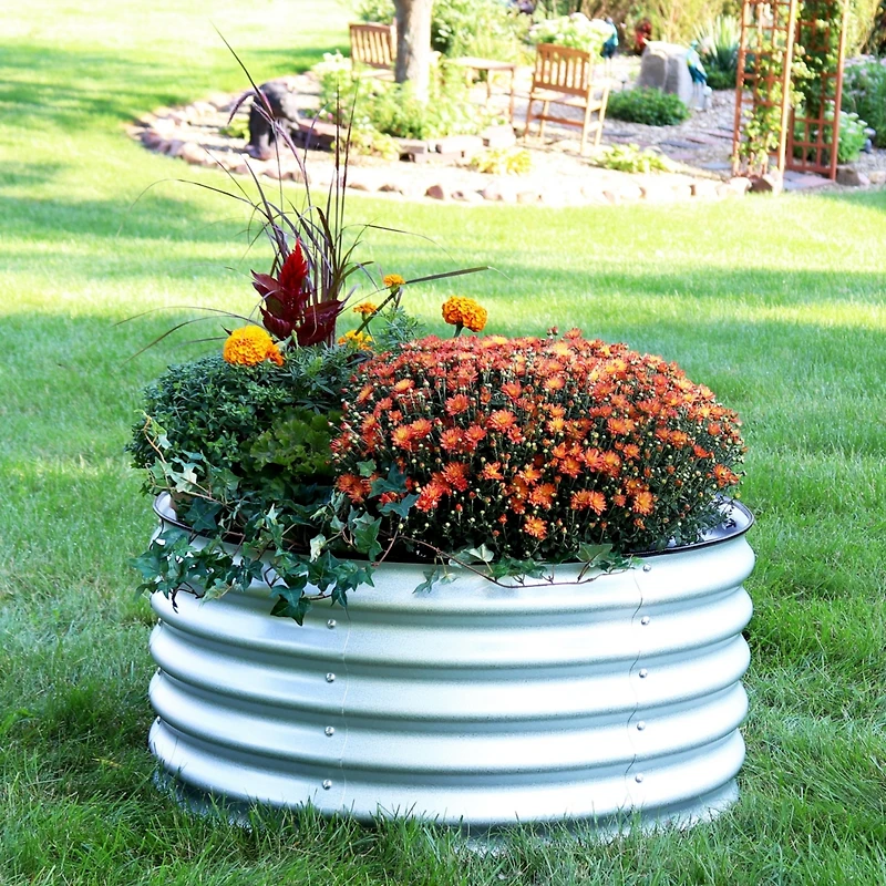 Small, Circular Raised Garden Bed - Galvalume Steel Planter Box with Rubber Edge Trim - 17.25" H