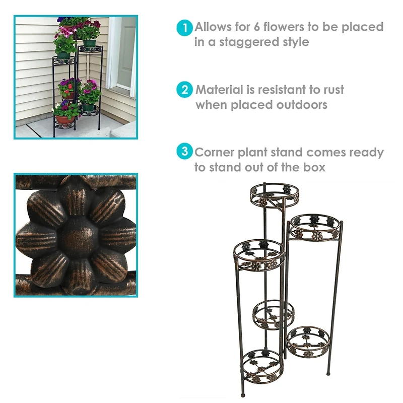 Sunnydaze Decor 45-Inch 6-Tier Indoor/Outdoor Folding Metal Plant Stand - Bronze Finish