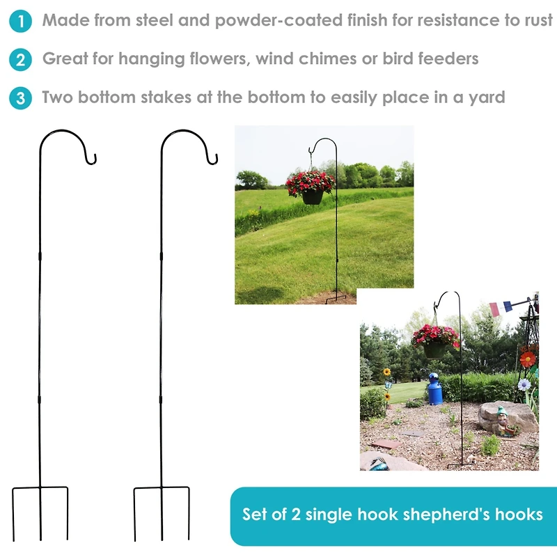 Sunnydaze Decor 82-Inch Outdoor Heavy-Duty Shepherd Hook - Black - Set of 2