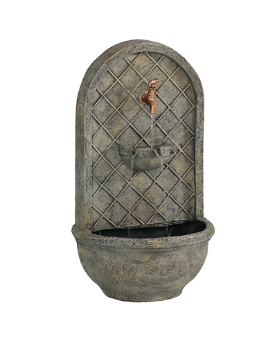 Messina 26-Inch Outdoor Polystone Solar Wall Fountain - Electric Submersible Pump - French Limestone Finish