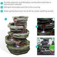 Sunnydaze Decor Cobblestone Rock 31-Inch Polyresin Waterfall Fountain with Led Lights - Electric Submersible