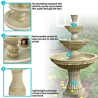 Sunnydaze Decor Classic Designer 55-Inch 3-Tier Polystone Outdoor Water Fountain - Electric Submersible Pump - Dark Brown