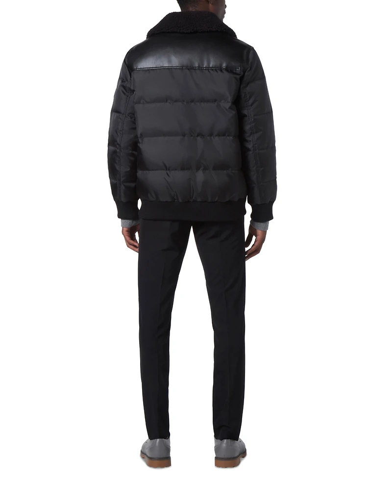 Marc New York Men's Beaumont Aviator Puffer with Faux Leather Trim