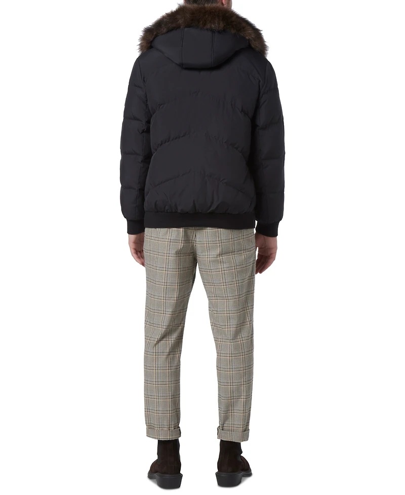 Marc New York Men's Down Bomber with Faux Fur Trim and Removable Hood