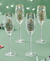 Spode Christmas Tree Champagne Flutes, Set of 4