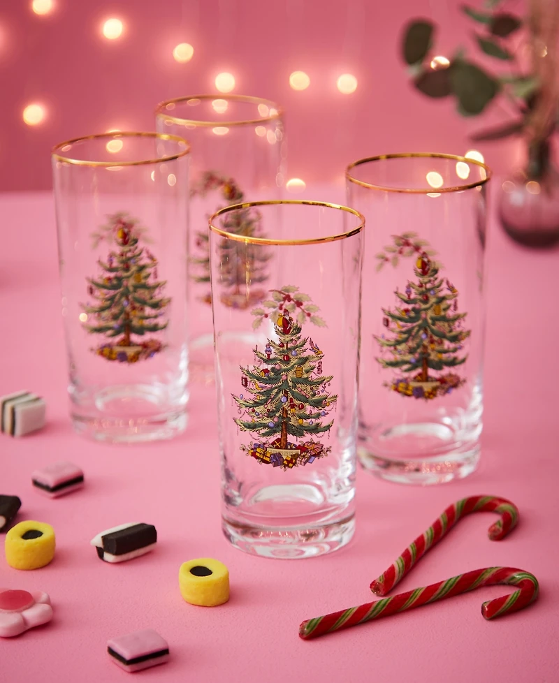 Spode Christmas Tree Glassware Highball Glass, Set of 4