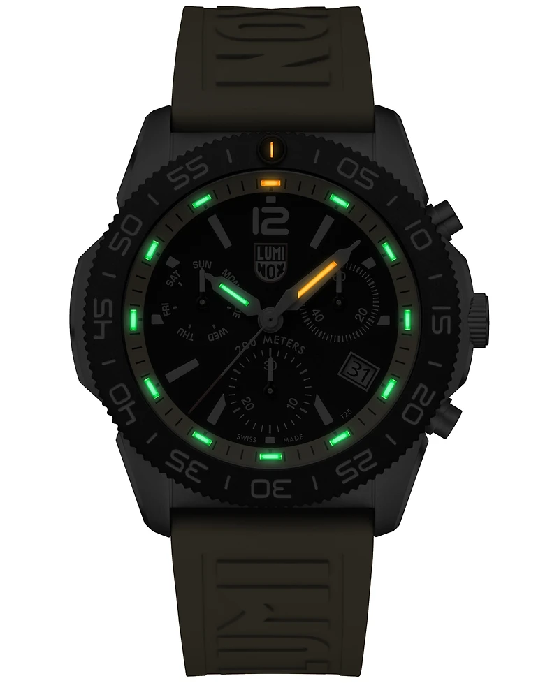Luminox Men's Swiss Chronograph Pacific Diver Yellow Rubber Strap Watch 44mm