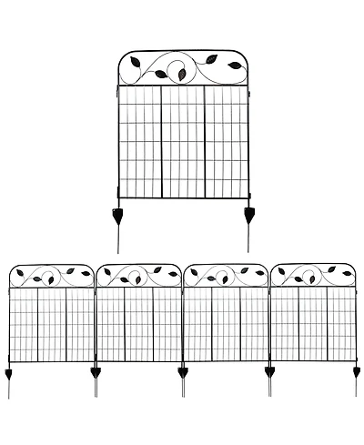 Winding Vines 10-Foot 4-Piece Steel Decorative Garden Fence Panels - 30" W x 36" H Per Panel - Black