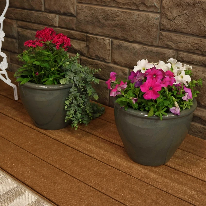 Chalet Outdoor/Indoor High-Fired Glazed Uv- and Frost-Resistant Ceramic Planters with Drainage Holes