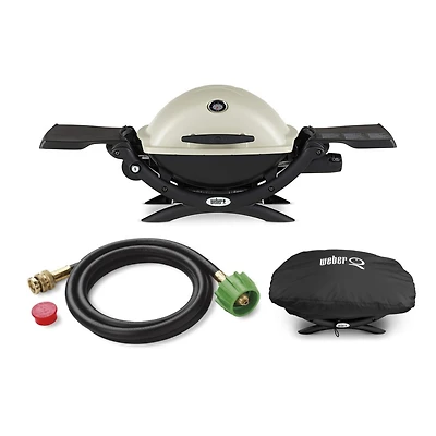 Weber Q1200 Liquid Propane Grill Titanium With Adapter Hose And Grill Cover