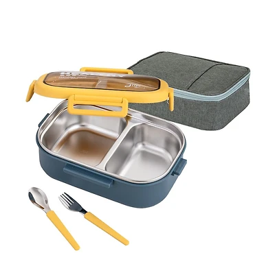 Lille Home 28OZ Compartment Bento Lunch Box With Lunch Bag And Cutlery Set