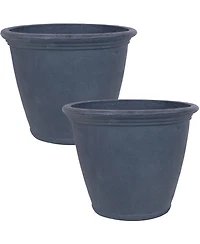 Anjelica 24" Outdoor Double-Walled Polyresin Planter with Uv-Resistant Slate Finish - Set of 2