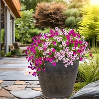 Anjelica Flower Pot Planter - Outdoor/Indoor Unbreakable Double-Walled Polyresin with Uv-Resistant Sable Finish - Set of 4 - Large 24-Inch Diameter