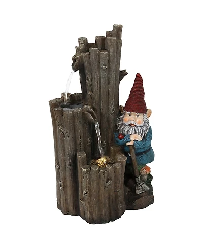 Sunnydaze Decor Resting Gnome 17-Inch Outdoor Water Fountain with Led Light - Electric Submersible Fountain - Polyresin
