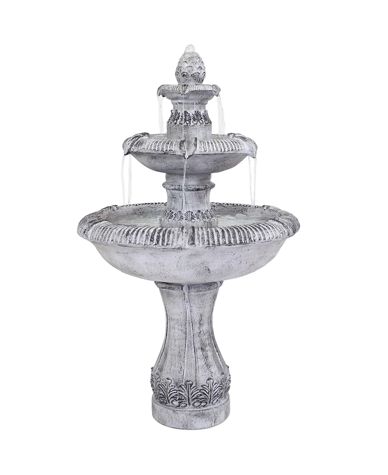 Sunnydaze Decor 45-Inch 3-Tier Mediterranean Outdoor Water Fountain - Glass Fiber Reinforced Concrete Construction - Gray