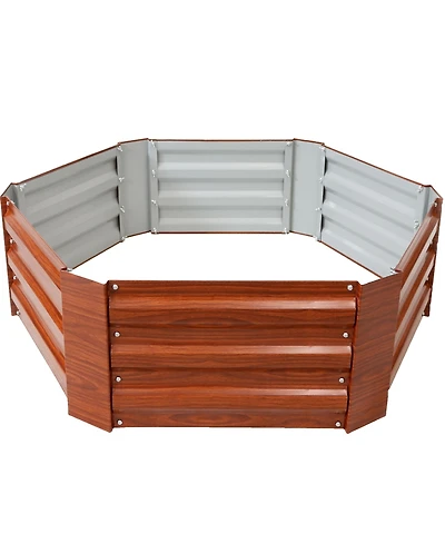 11.75" H Raised Metal Garden Bed - Galvanized Raised Garden Bed Outdoor for Vegetables and Flowers - Woodgrain - Hexagon