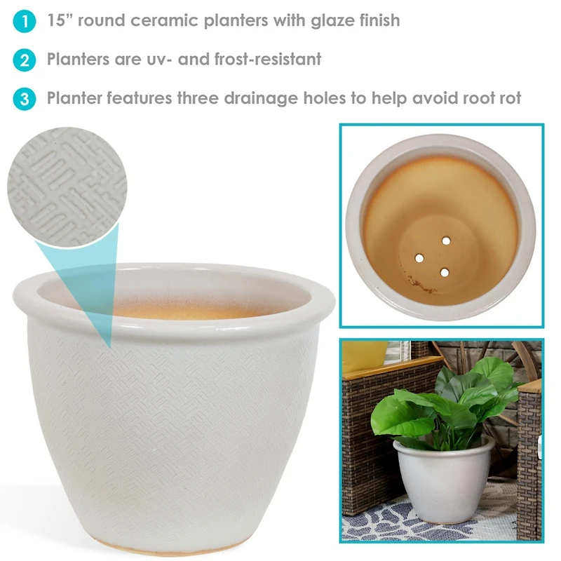 Indoor/Outdoor Ocean Villa Decorative Glazed Ceramic Planter for Greenery or Flowers - 15"