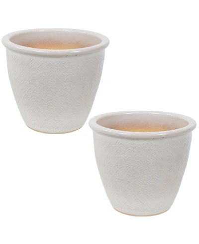 Ocean Villa Decorative Glazed Ceramic Outdoor Planters for Greenery or Flowers - 11.75" - Pearl - 2pc