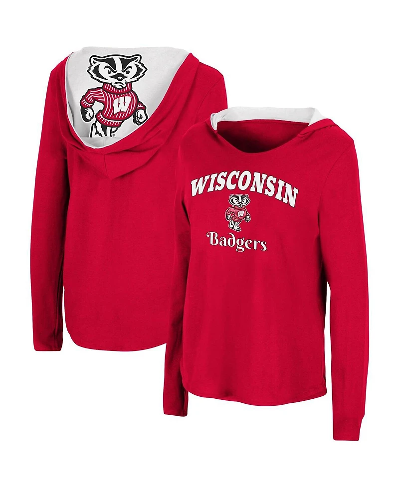 Women's Colosseum Red Wisconsin Badgers Catalina Hoodie Long Sleeve T-Shirt