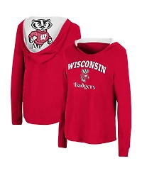 Women's Colosseum Red Wisconsin Badgers Catalina Hoodie Long Sleeve T-Shirt