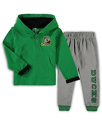Toddler Boys Colosseum Green, Heathered Gray Oregon Ducks Poppies Hoodie and Sweatpants Set