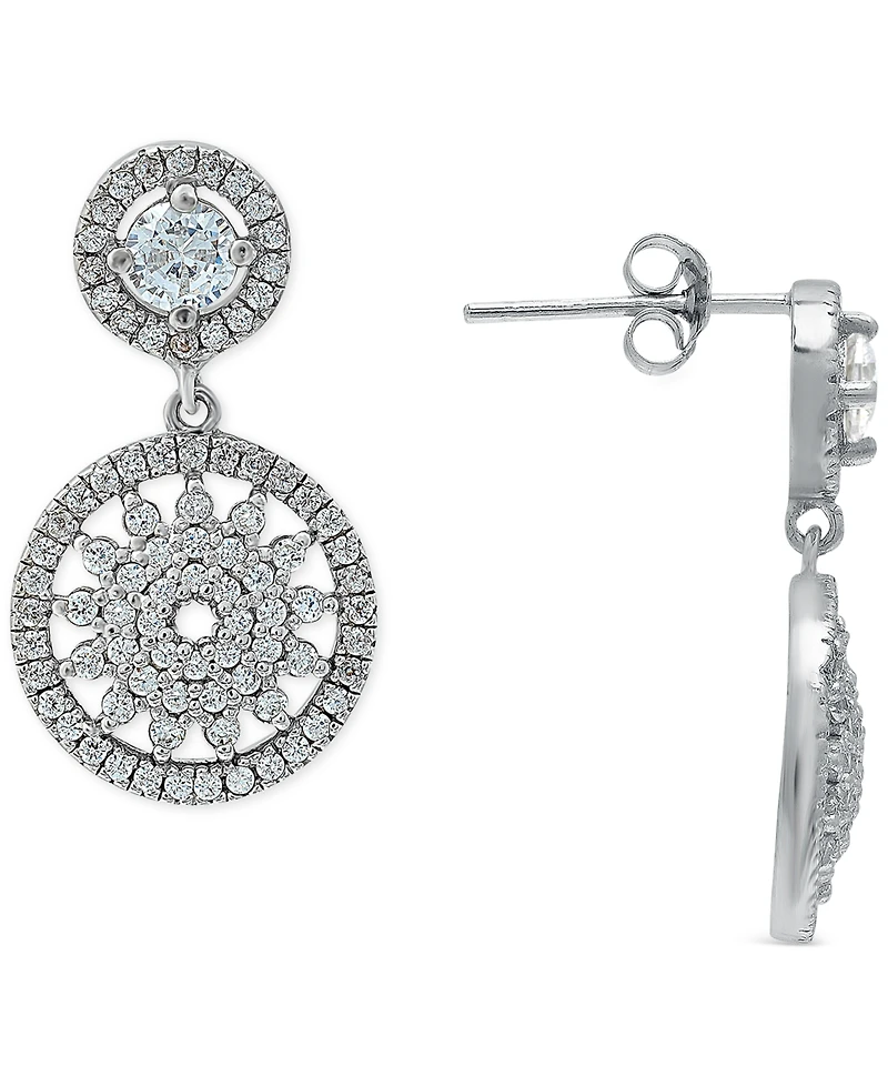 Giani Bernini Cubic Zirconia Flower Circle Drop Earrings in Sterling Silver, Created for Macy's