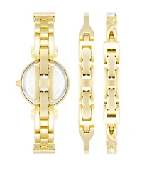 Anne Klein Women's Gold-Tone Alloy Bangle with Crystals Fashion Watch 24mm and Bracelet Set