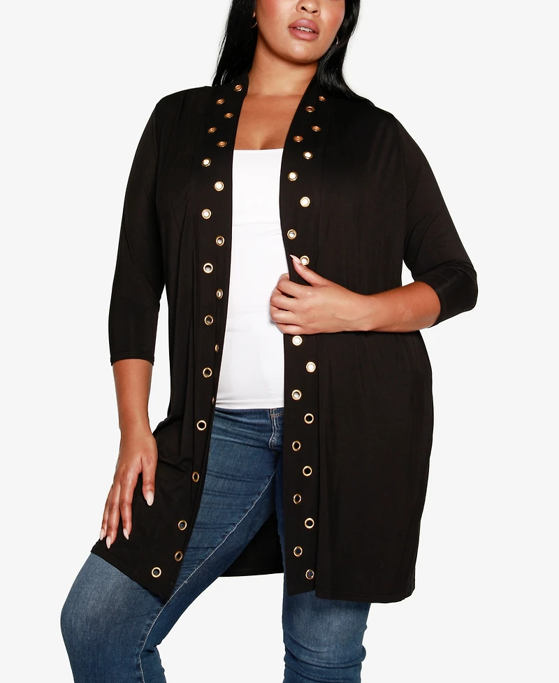 Belldini Plus Grommet-Trim Duster Cardigan Sweater