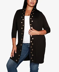 Belldini Plus Grommet-Trim Duster Cardigan Sweater